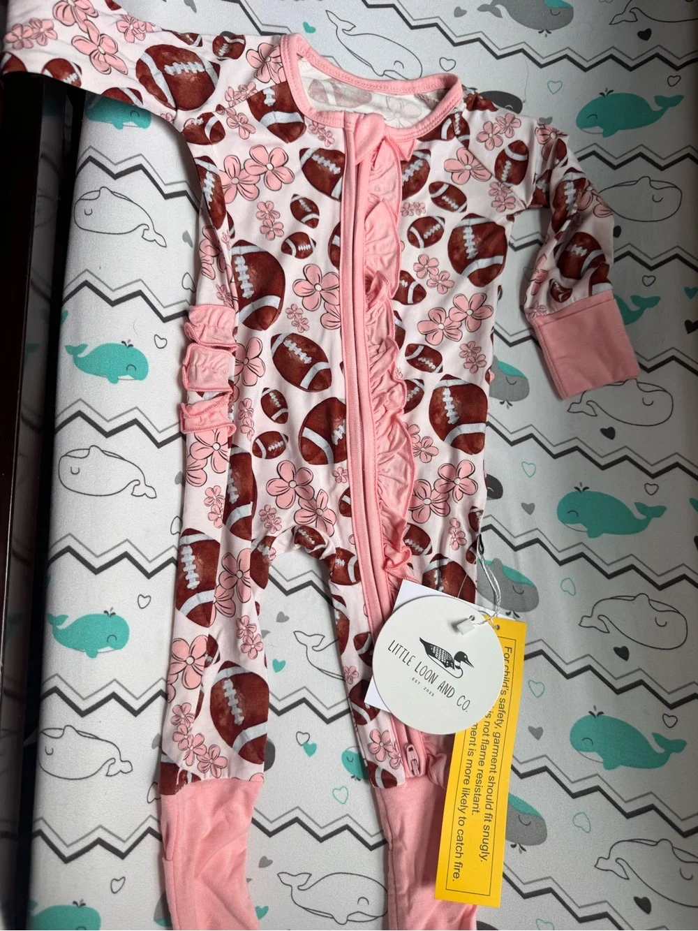 Little Loom & Co. Pink Floral Football Ruffle Kids Pajamas